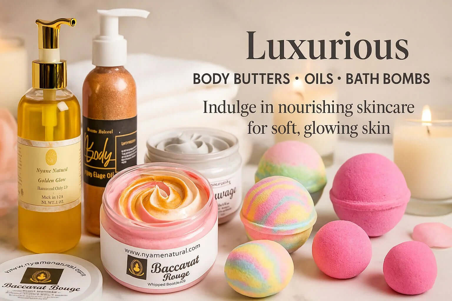 Body Butter Glaze collection featuring luxurious butters, oils, and bath bombs for soft, glowing skin.