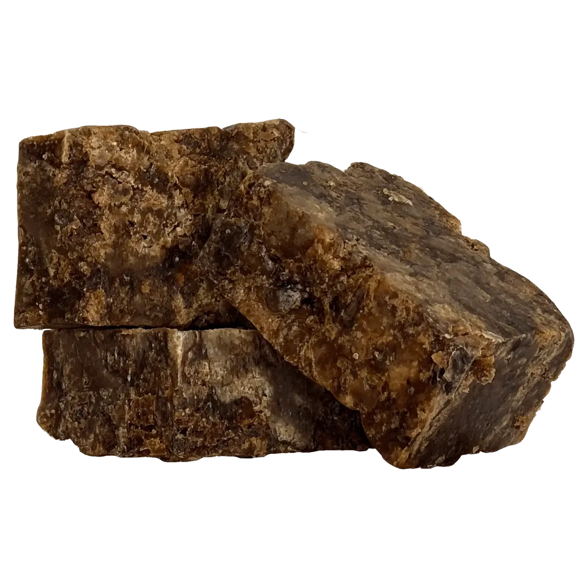 RoyalLuxsLLC African black soap raw unrefined bars stacked on black background