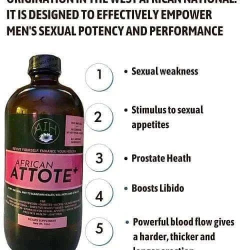 RoyalLuxsLLC African Attote bitter supplement bottle for men's sexual potency and performance enhancement