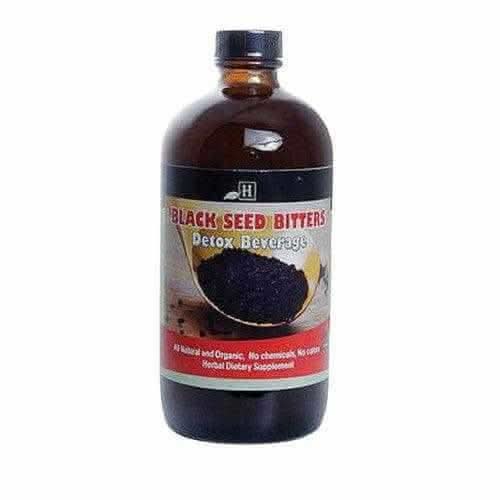 RoyalLuxsLLC black seed herbal bitters detox beverage in a brown glass bottle with black cap