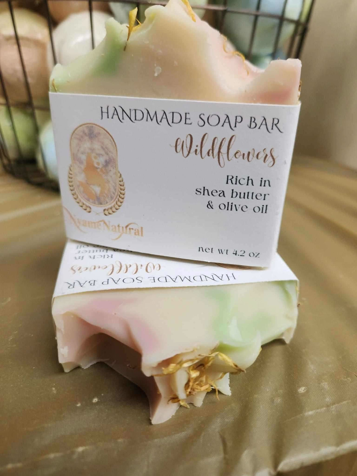 RoyalLuxsLLC handmade wildflowers soap bar rich in shea butter and olive oil with decorative petals