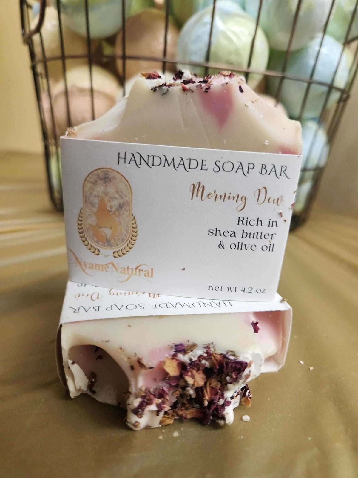 RoyalLuxsLLC natural handmade soap bar with shea butter olive oil and dried flower petals