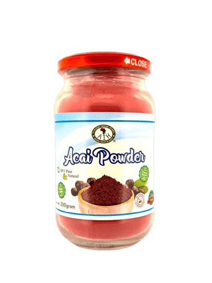 Acai powder in a jar, packed with antioxidants for heart health and weight management, 200 grams.