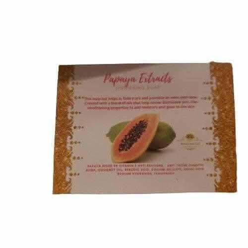 RoyalLuxsLLC papaya extract brightening soap packaging with papaya fruit image and product details