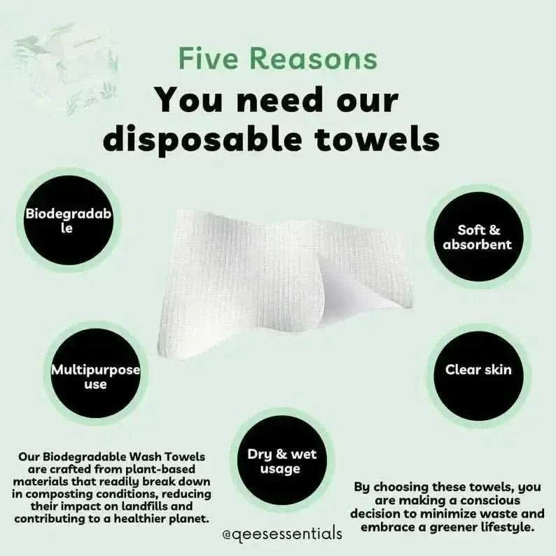 Biodegradable face towels by RoyalLuxsLLC showing soft, absorbent disposable towels with eco-friendly benefits