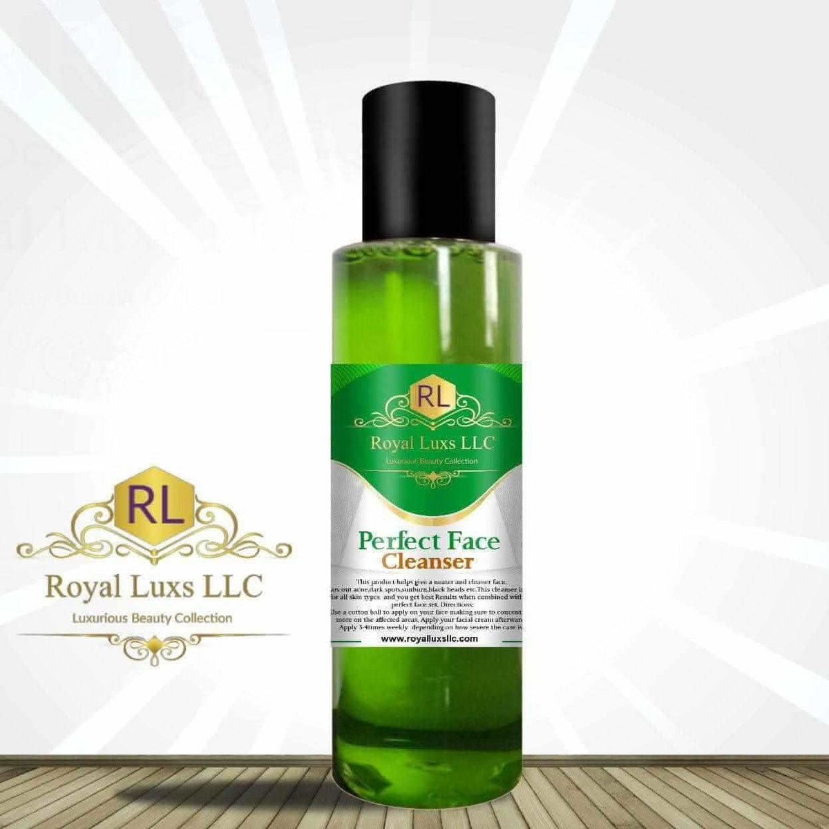 RoyalLuxsLLC natural herbal face cleanser in green bottle with black cap for skincare