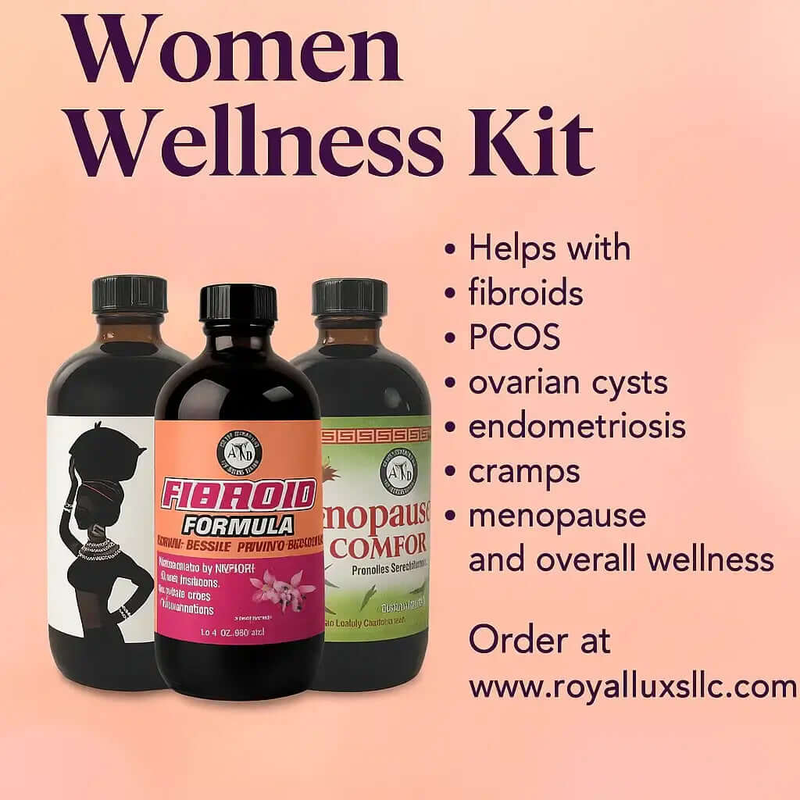 Women's herbal wellness kit with fibroid formula and menopause comfort bottles by RoyalLuxsLLC