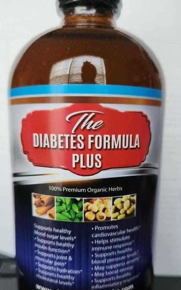 RoyalLuxsLLC herbal diabetes supplement bottle labeled The Diabetes Formula Plus with organic herbs and health benefits