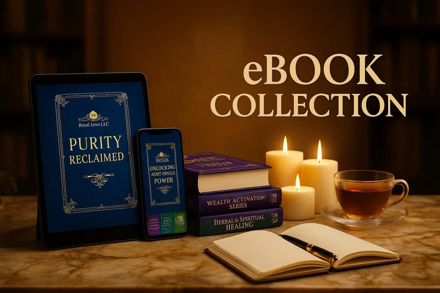 E-Books collection featuring wellness guides, educational resources, and personal growth insights.