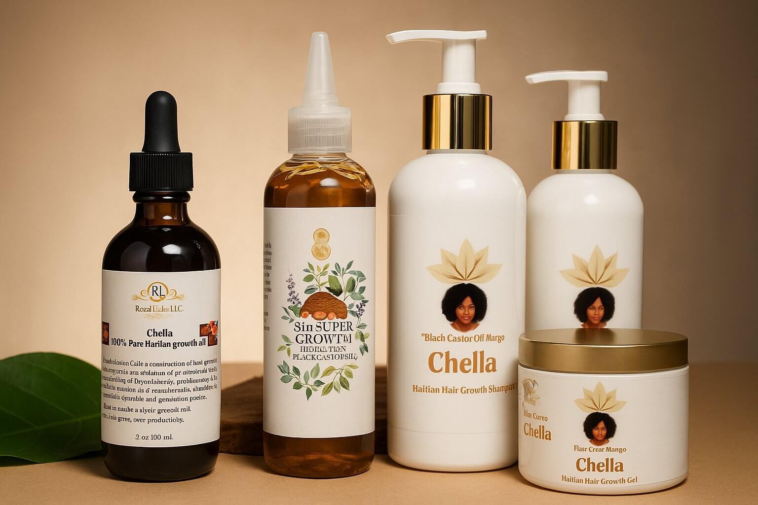 Herbal Hair Growth Products featuring Chella, Battana, and Chebe powder for nourishing hair care.
