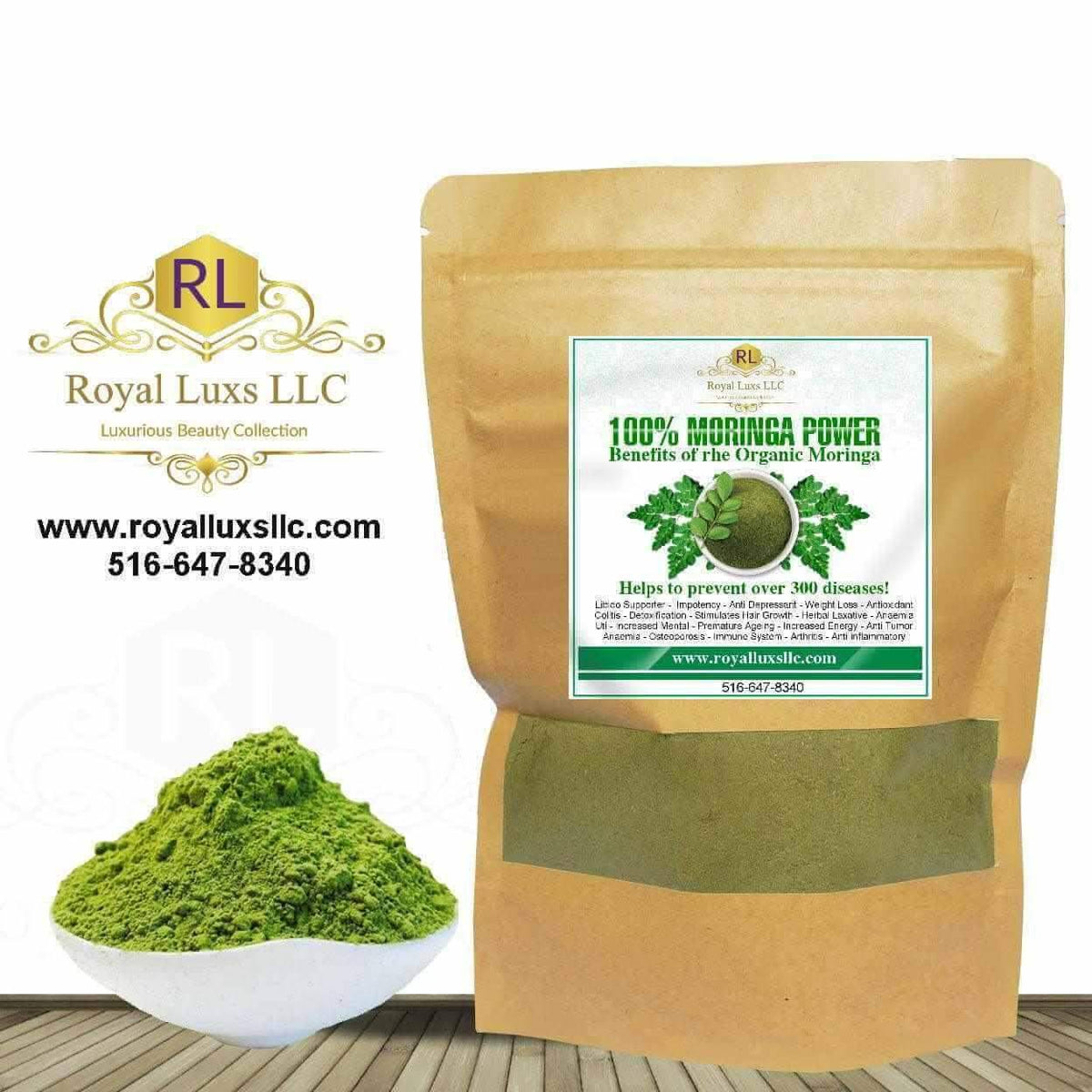 6oz Organic Moringa Oleifera Leaf Powder, Rich in Antioxidants - RoyalLuxsLLC