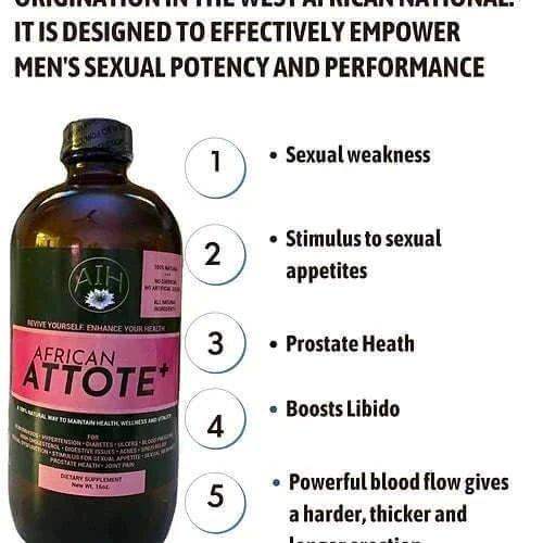 African Attote bitter herbal tonic for men's potency, enhancing libido and prostate health.