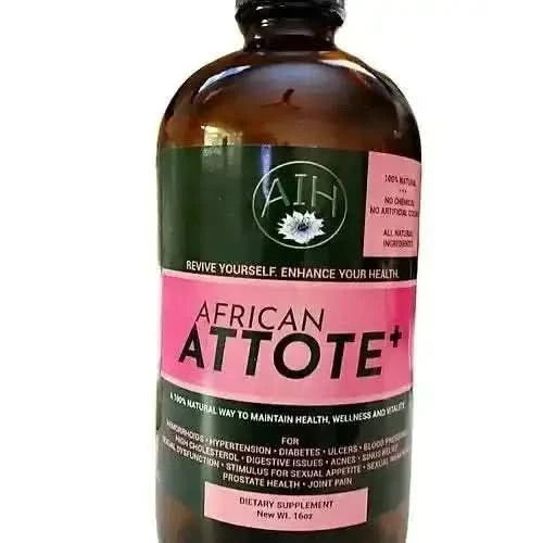 RoyalLuxsLLC African Attote bitter supplement in a 16oz brown bottle for health and wellness