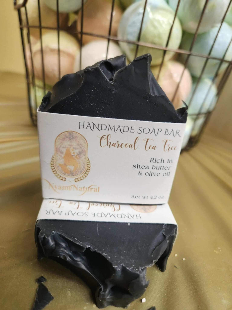 Charcoal Tea tree soap bar - handmade with shea butter and olive oil, perfect for detox and cleanse with herbal tonic benefits.