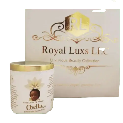 RoyalLuxsLLC Haitian hair growth balm for kids in white jar with gold lid and branded box