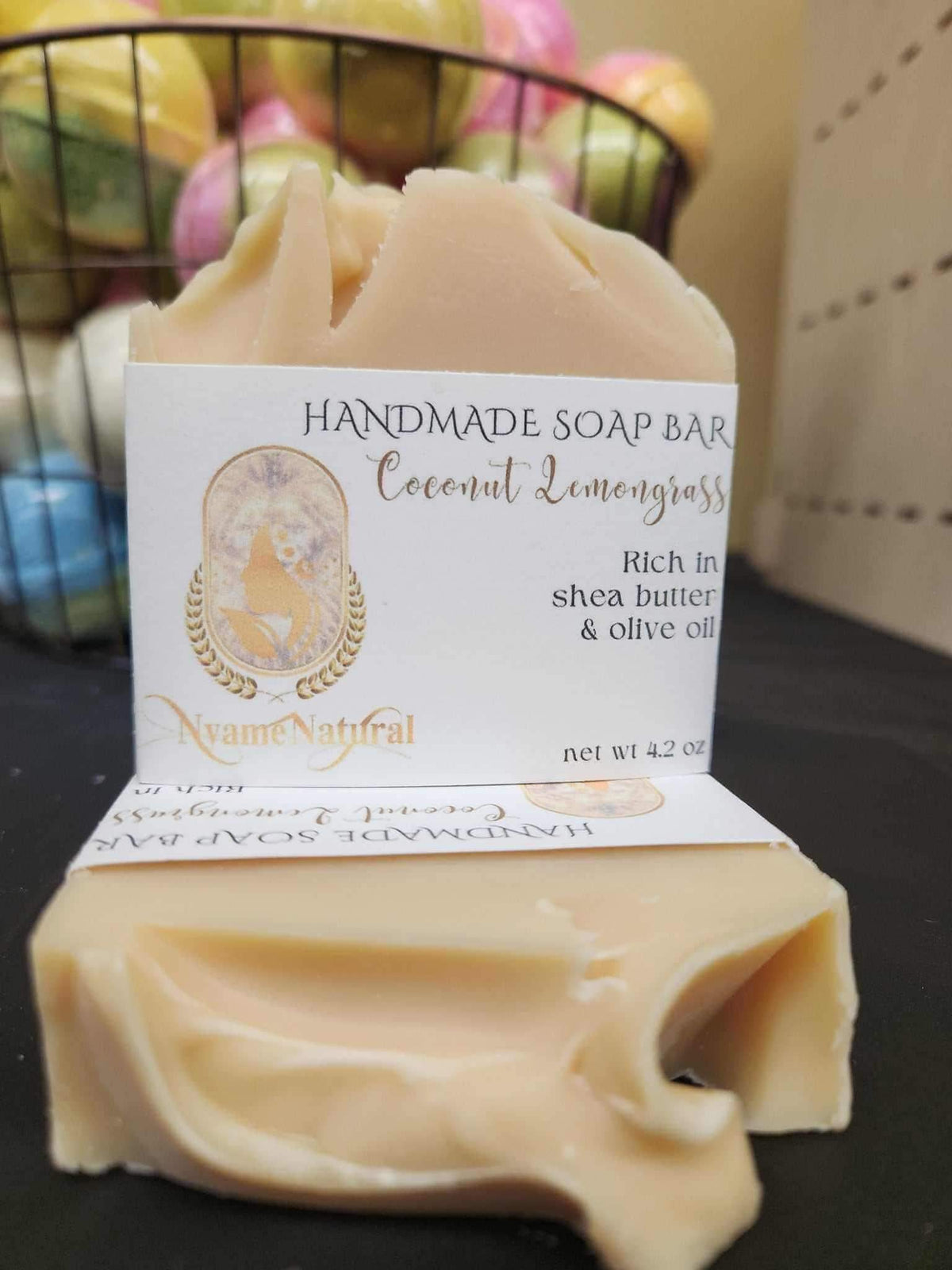 Coconut Lemongrass soap Bar with shea butter and olive oil, perfect for detox and cleanse, rich in herbal tonic benefits.