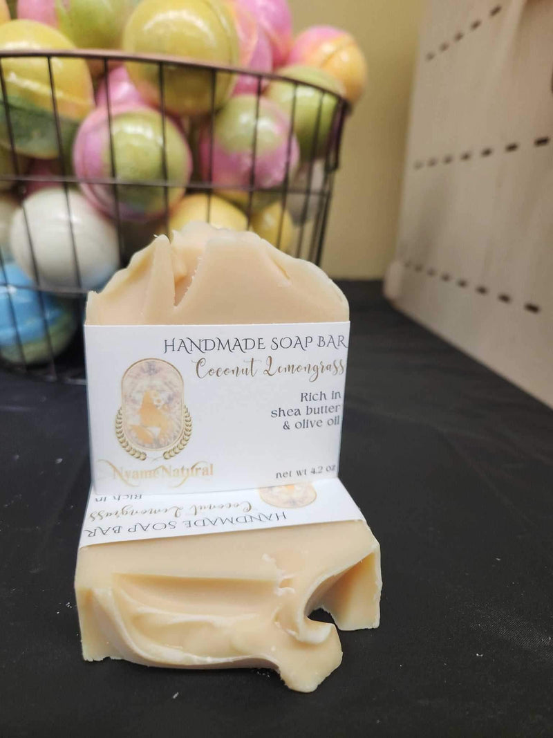 Coconut Lemongrass soap Bar, handmade with natural ingredients, rich in shea butter and olive oil for skin moisturizing.