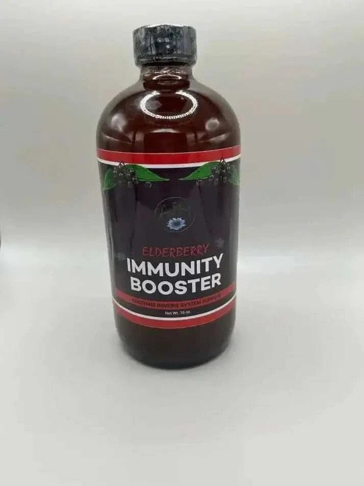 RoyalLuxsLLC elderberry immunity booster tonic bottle with black label and red accents