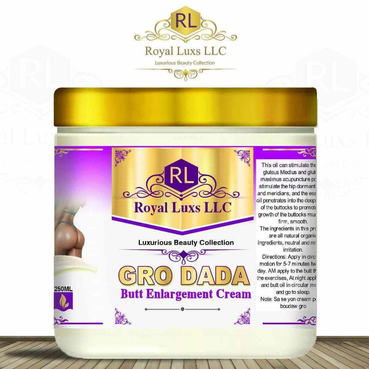 Gro Dada Butt Cream by Royal Lux, made with natural herbs for body enhancement and beauty.