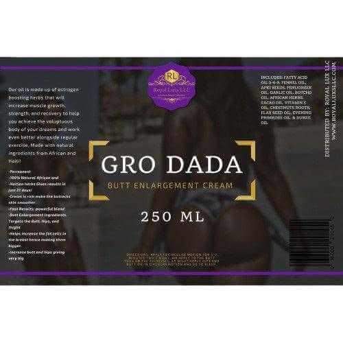 Gro Dada Kit butt enlargement cream label featuring natural herbs for body enhancement.