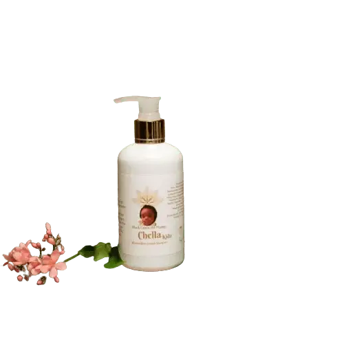 RoyalLuxsLLC Haitian hair growth lotion for kids in a white pump bottle with floral decoration
