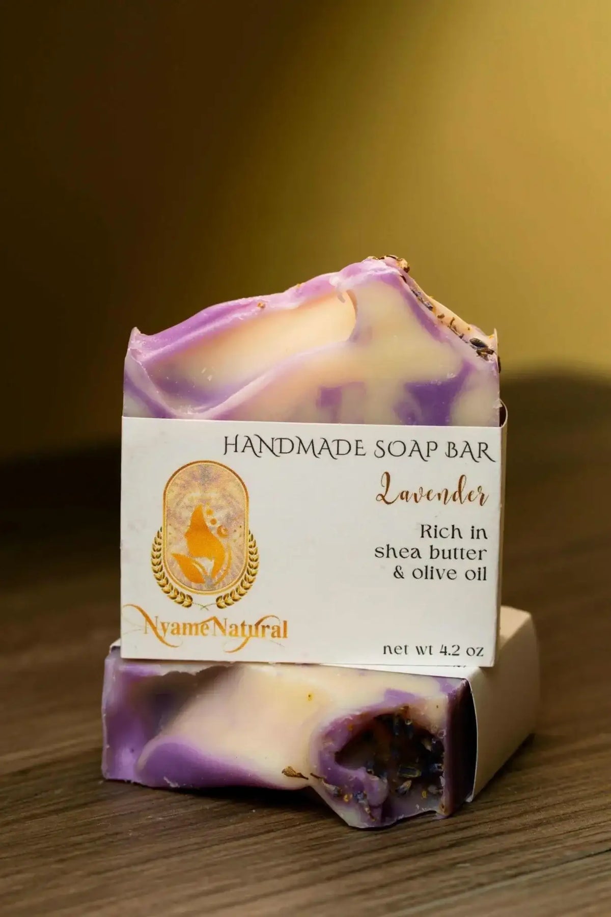 Lavender Bar Soap handmade with shea butter and olive oil, promoting deep moisturization and a luxurious cleanse.
