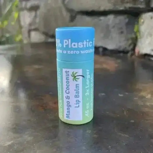 Natural Lip Balm Mango & Coconut in eco-friendly packaging for nourishing lip care.