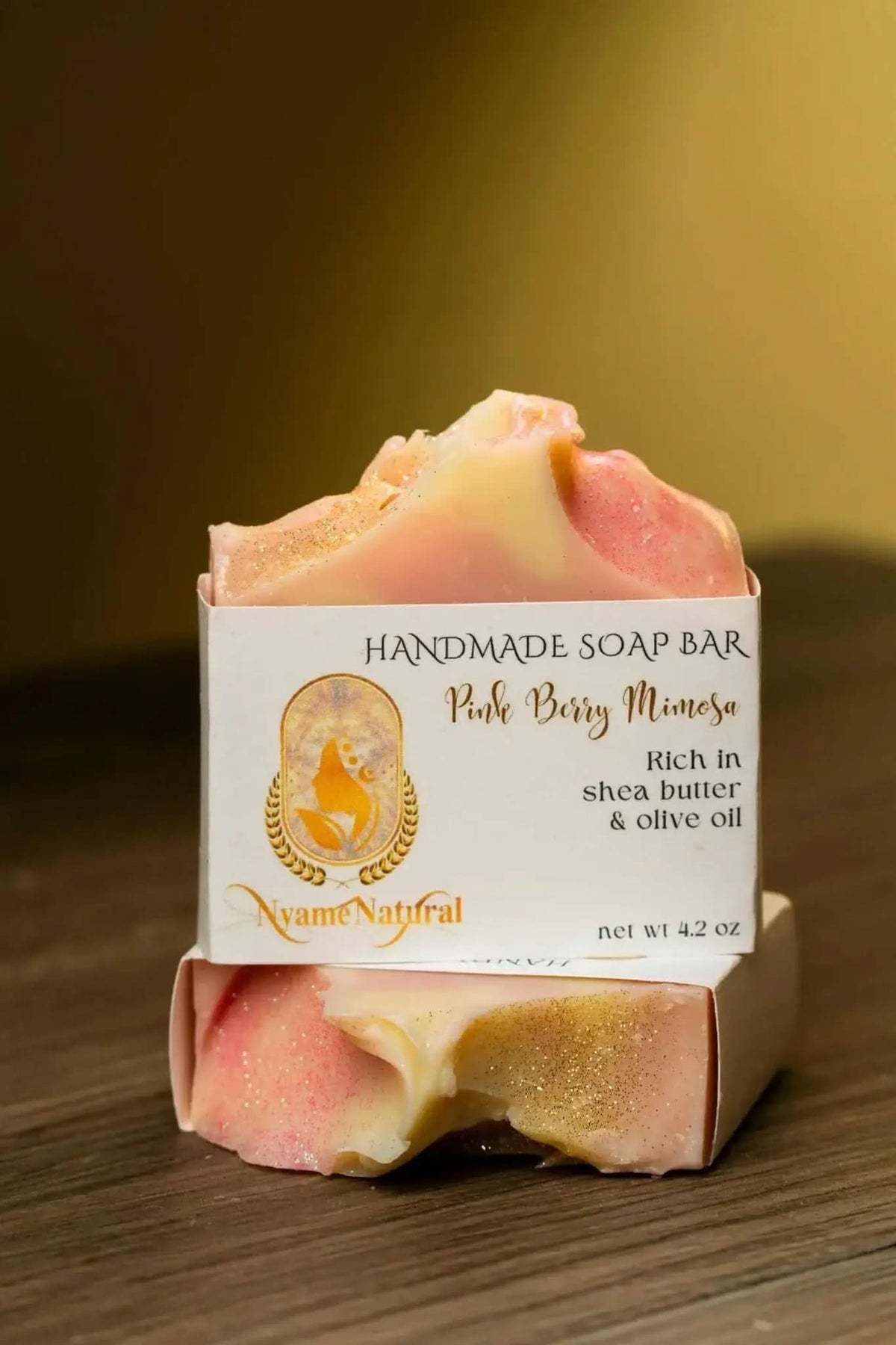RoyalLuxsLLC pink berry mimosa handmade soap bar with shea butter and olive oil in cream and pink colors