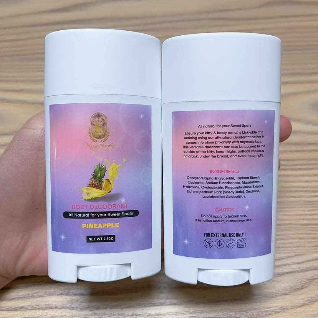 RoyalLuxsLLC natural booty deodorant in pineapple scent with all natural ingredients for sweet spots