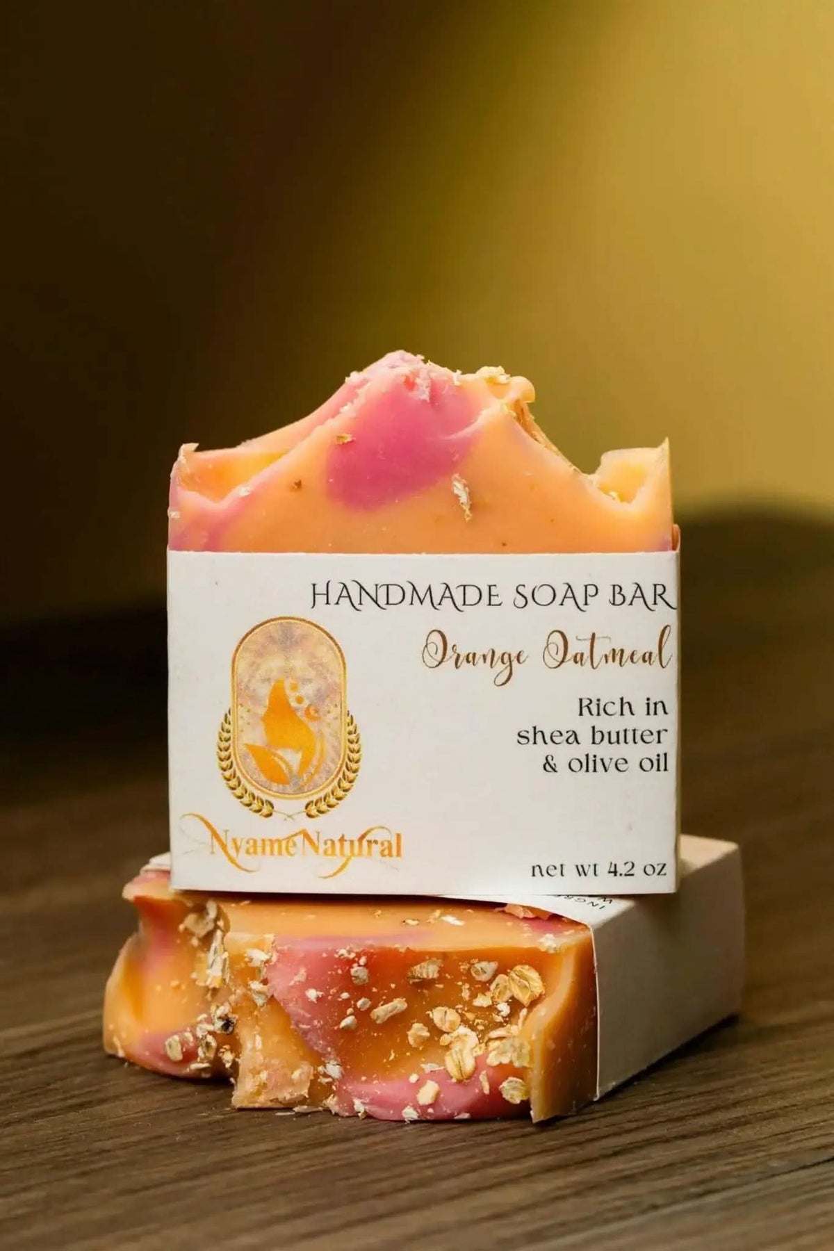 RoyalLuxsLLC orange oatmeal handmade soap bar rich in shea butter and olive oil with natural oats