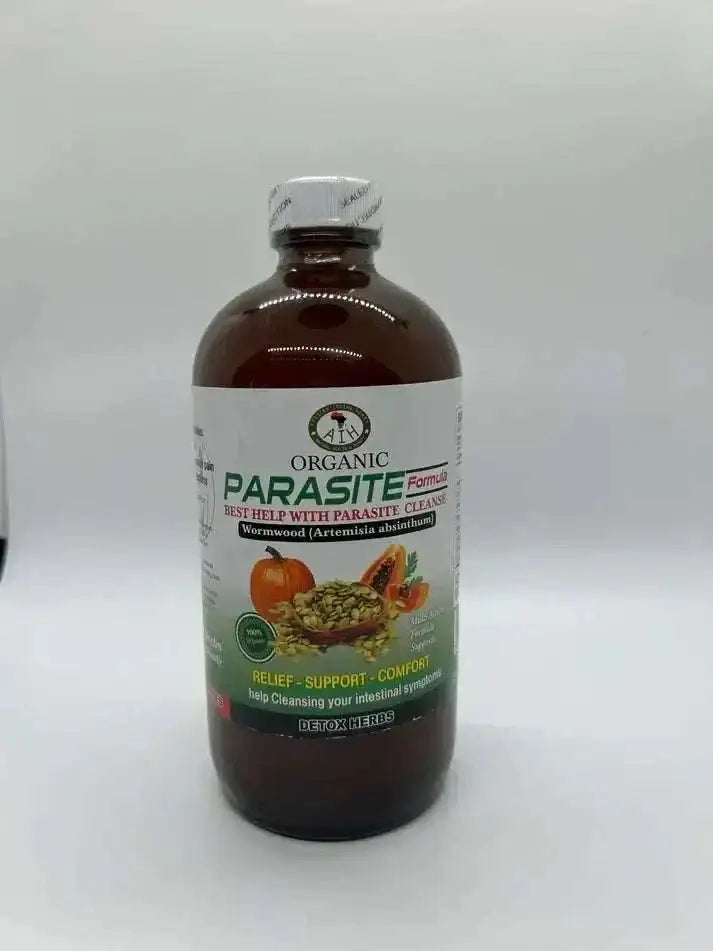 Organic Parasite Formula for detox and cleanse, supporting digestive health with herbal tonic benefits.