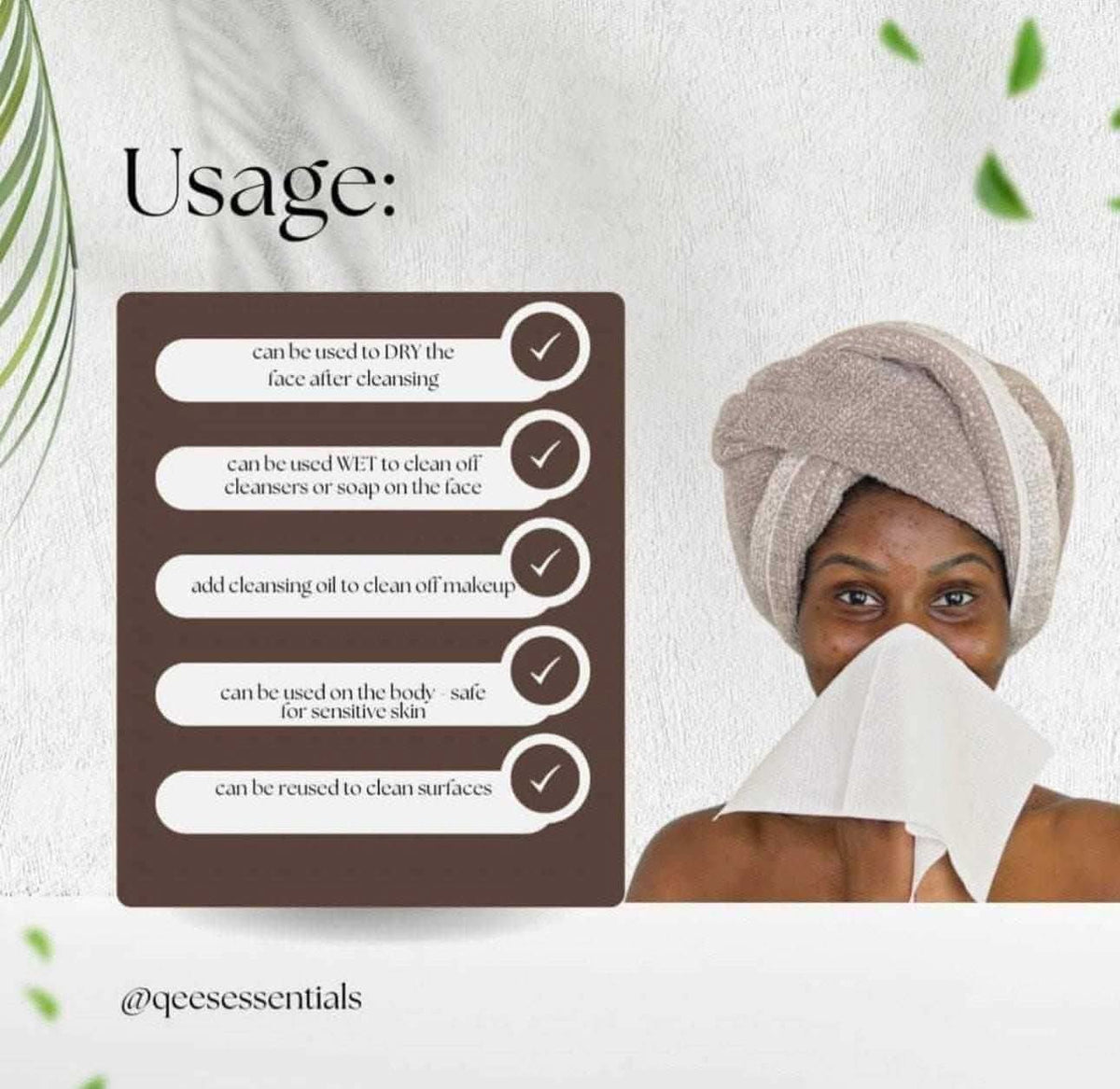 Woman with towel wrapped around head using biodegradable face towels from RoyalLuxsLLC for cleansing and skincare