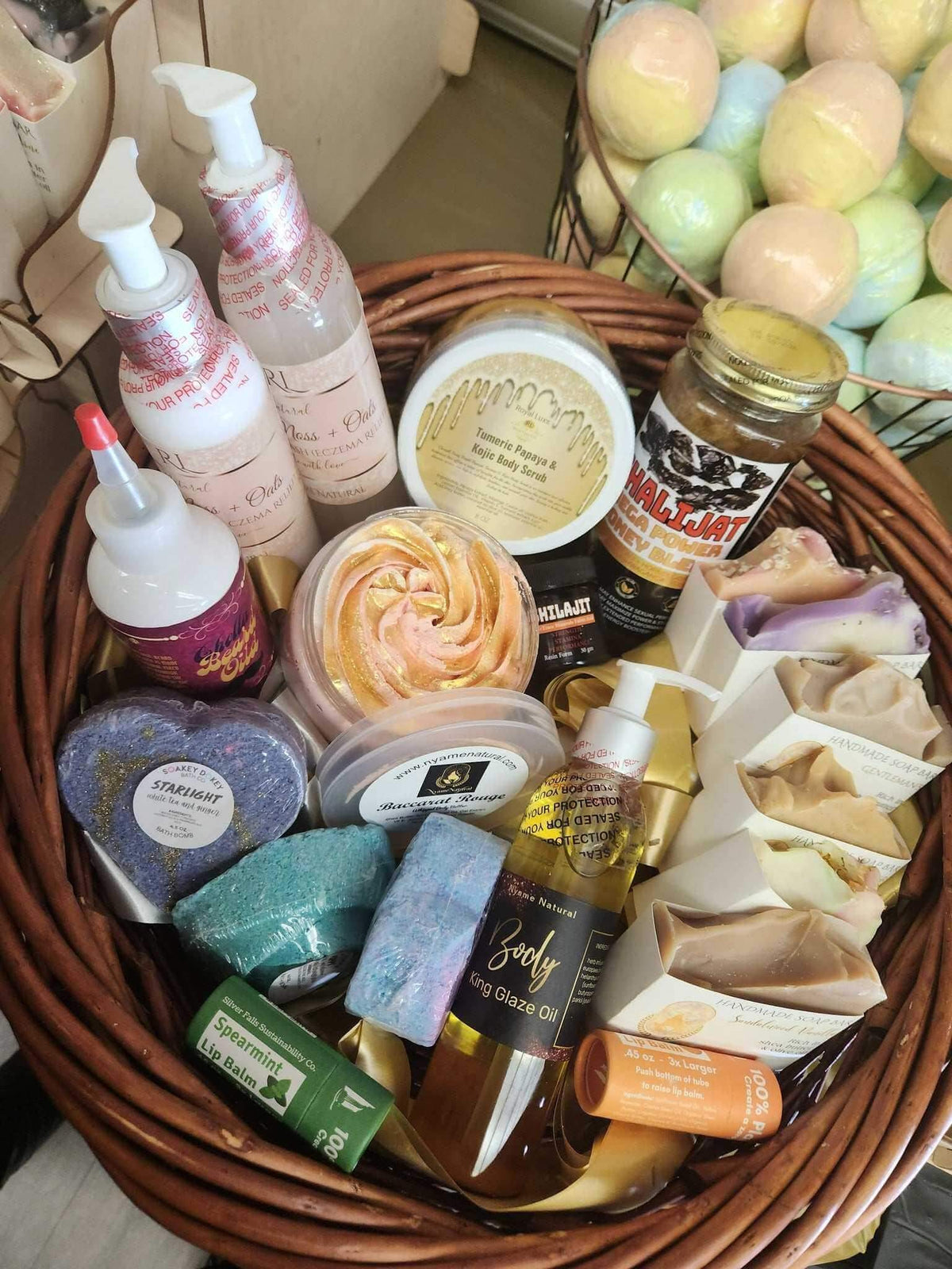 Relaxation and detox gift Basket for Him filled with herbal tonics, detox soaps, and wellness products.