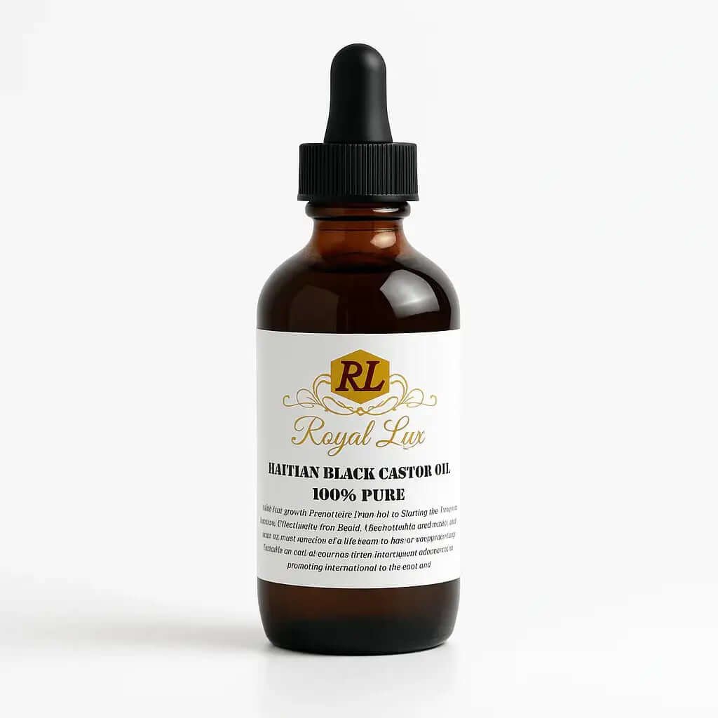Royal Lux Haitian Black Castor Oil 100% pure Haitian black castor oil in amber dropper bottle
