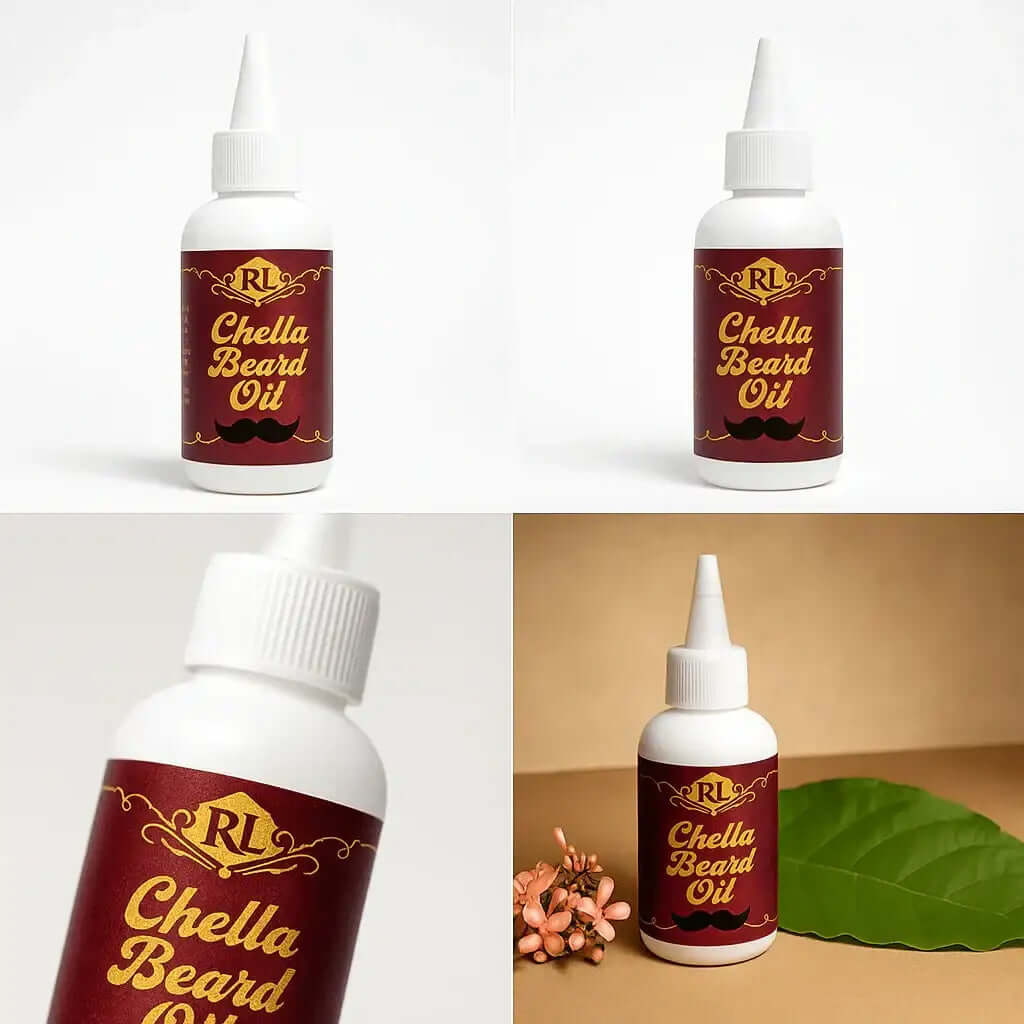RoyalLuxsLLC Chella Beard Oil bottle natural beard oil for men with red and gold label