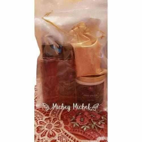 Gro Dada Kit for hip and butt enhancement by RoyalLuxsLLC with bottles and pouch on floral lace background