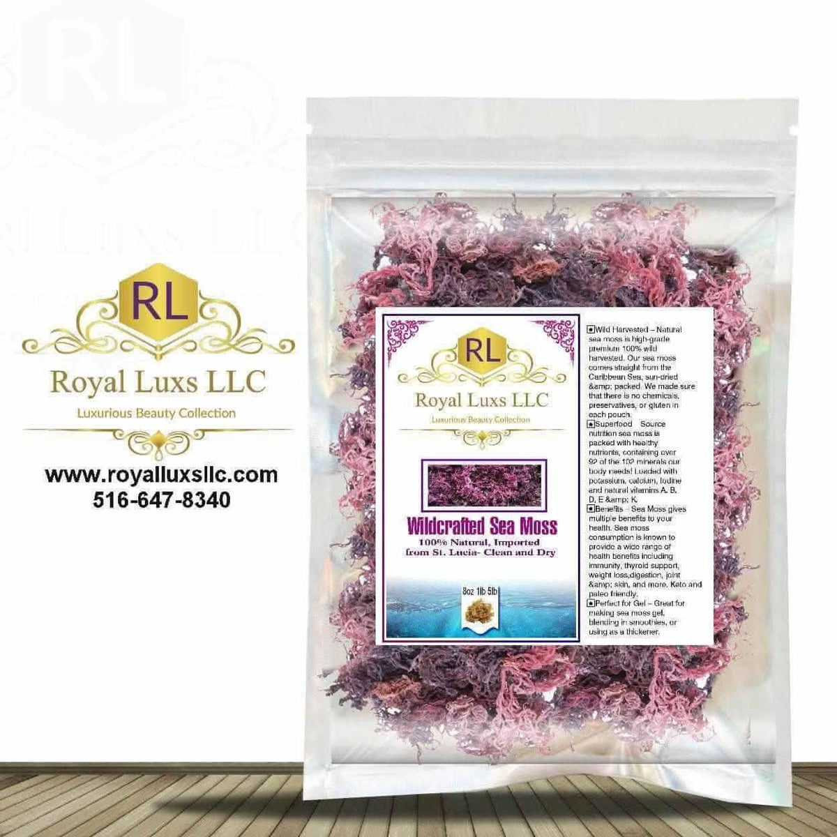 RoyalLuxsLLC wildcrafted sea moss St Lucia nutritional food purée in clear resealable pouch