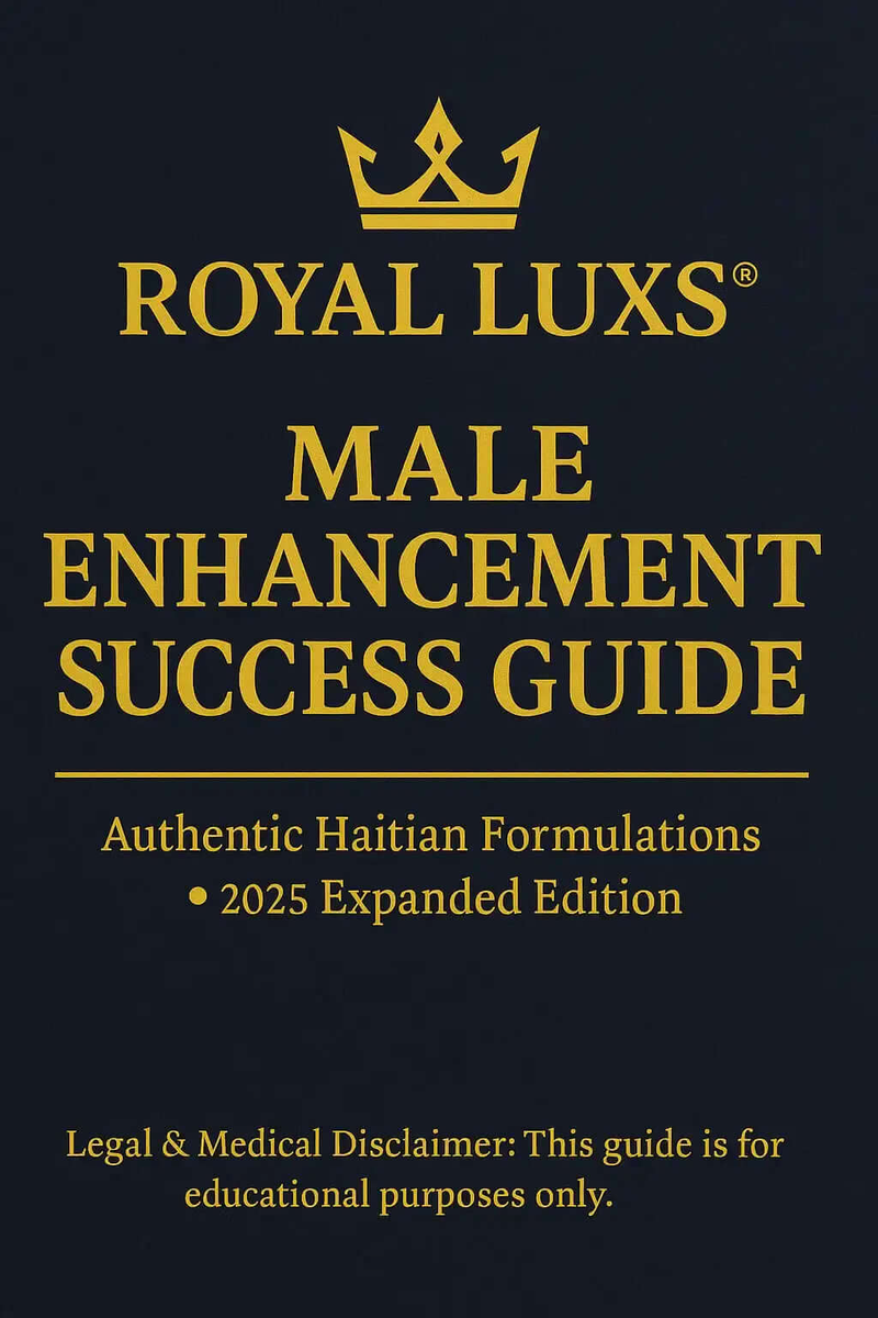 RoyalLuxs natural male enhancement guide e-book cover with authentic Haitian formulations 2025 expanded edition