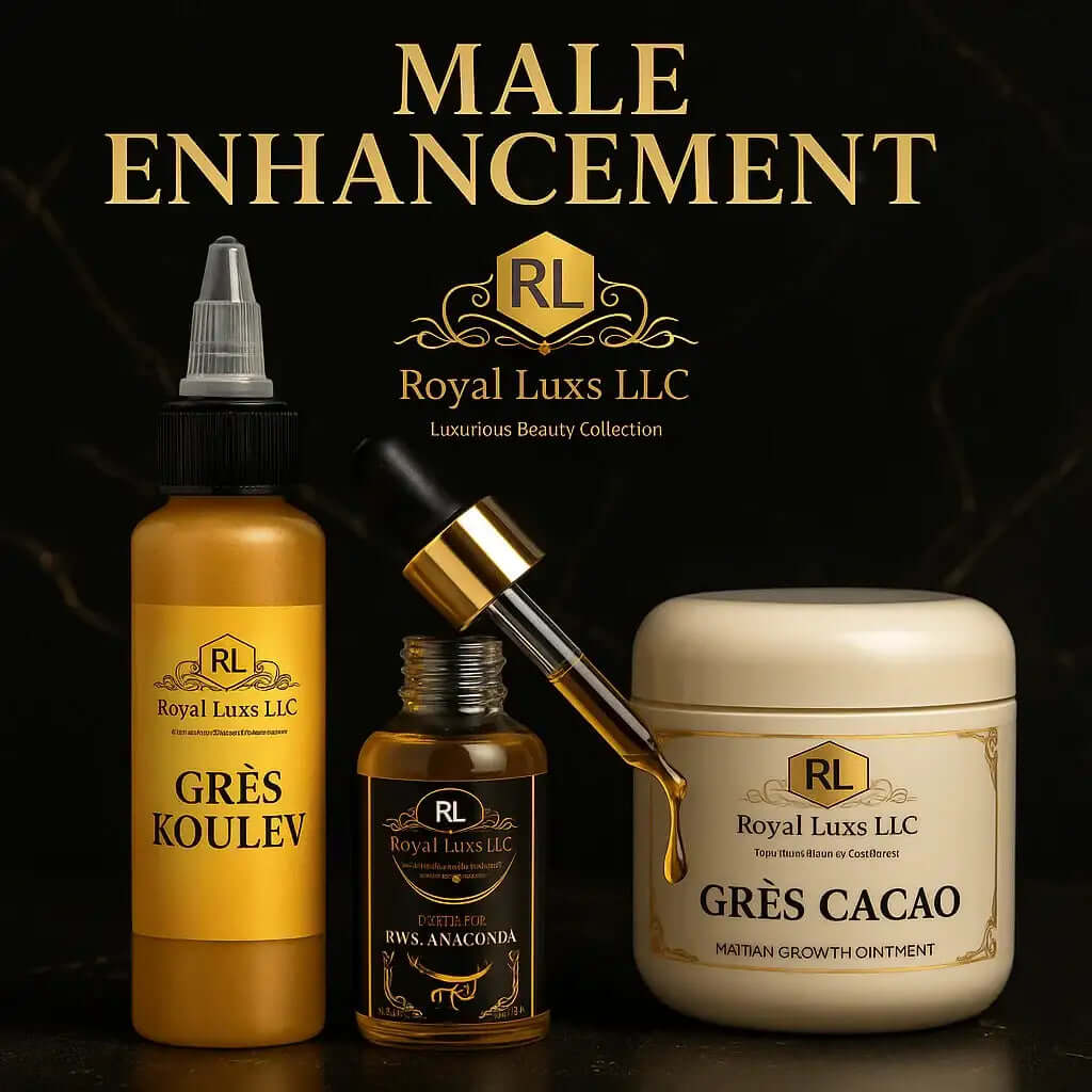 Royal Luxs LLC natural male enhancement supplements cream and serum set with dropper and jar packaging