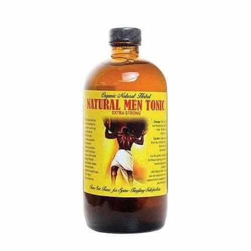 RoyalLuxsLLC Natural men tonic in a brown bottle with yellow label featuring a muscular man illustration