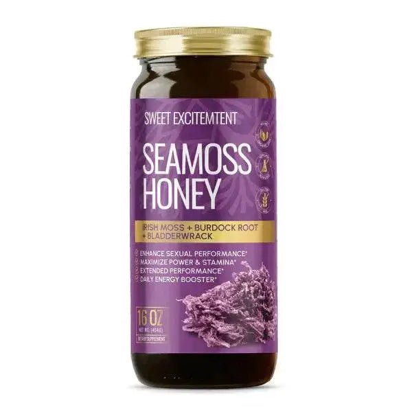Sea Moss Honey with Burdock Root 16 OZ jar, supports thyroid health and boosts energy.
