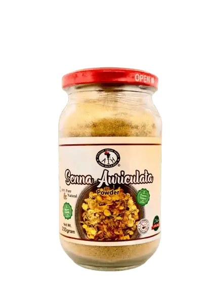 Senna Auriculata Powder – Botanical Wellness Support in a jar, perfect for detox and herbal tonic recipes.