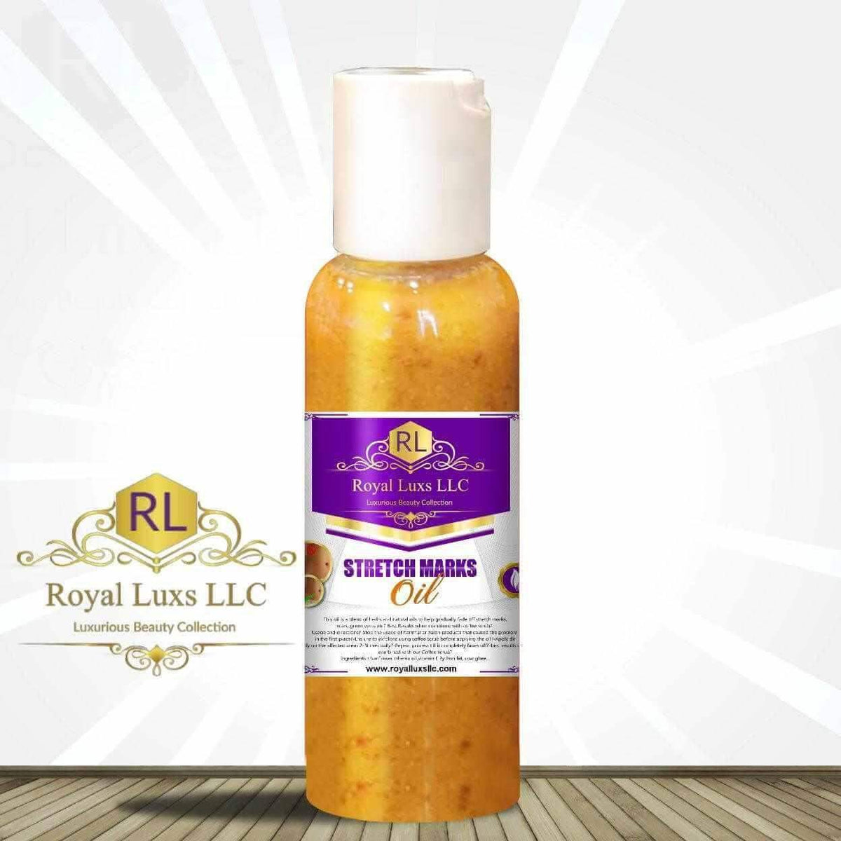 Stretch Mark Oil 2 oz from Royal Lux LLC, designed to reduce stretch marks and promote healthier skin.