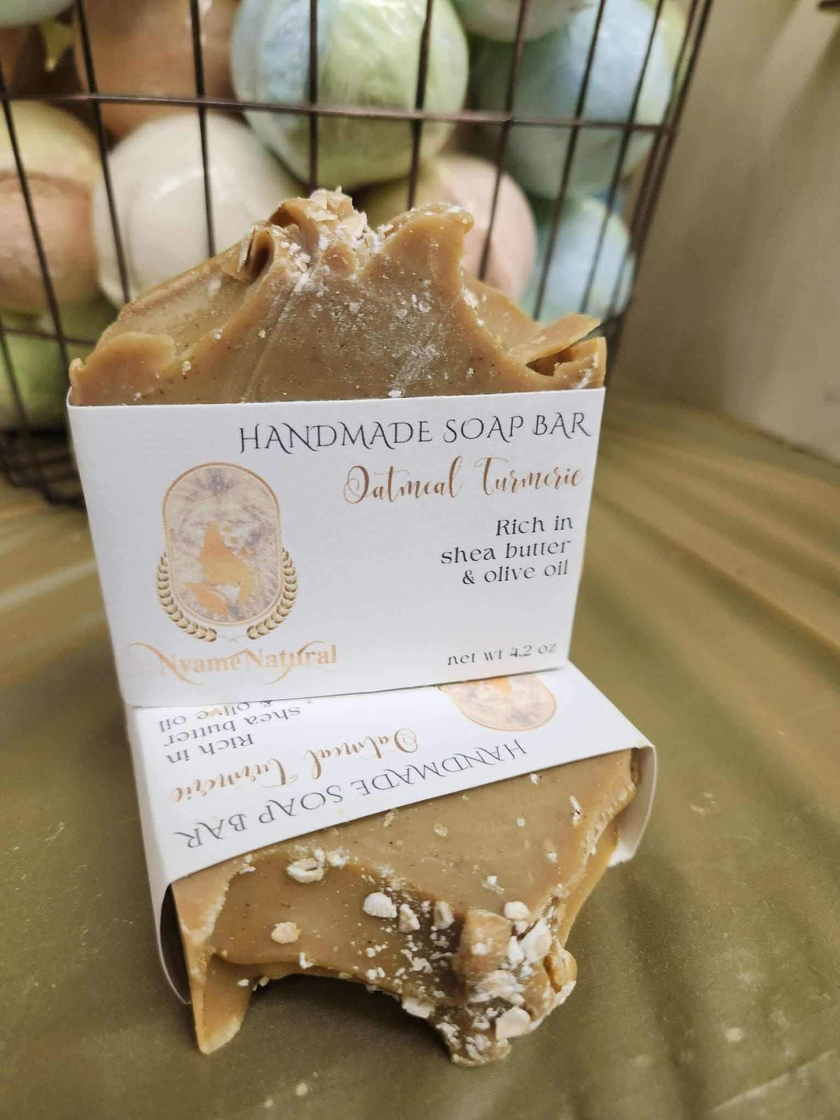 Turmeric & Oat Meal soap bar with shea butter and olive oil, ideal for detox and cleanse.