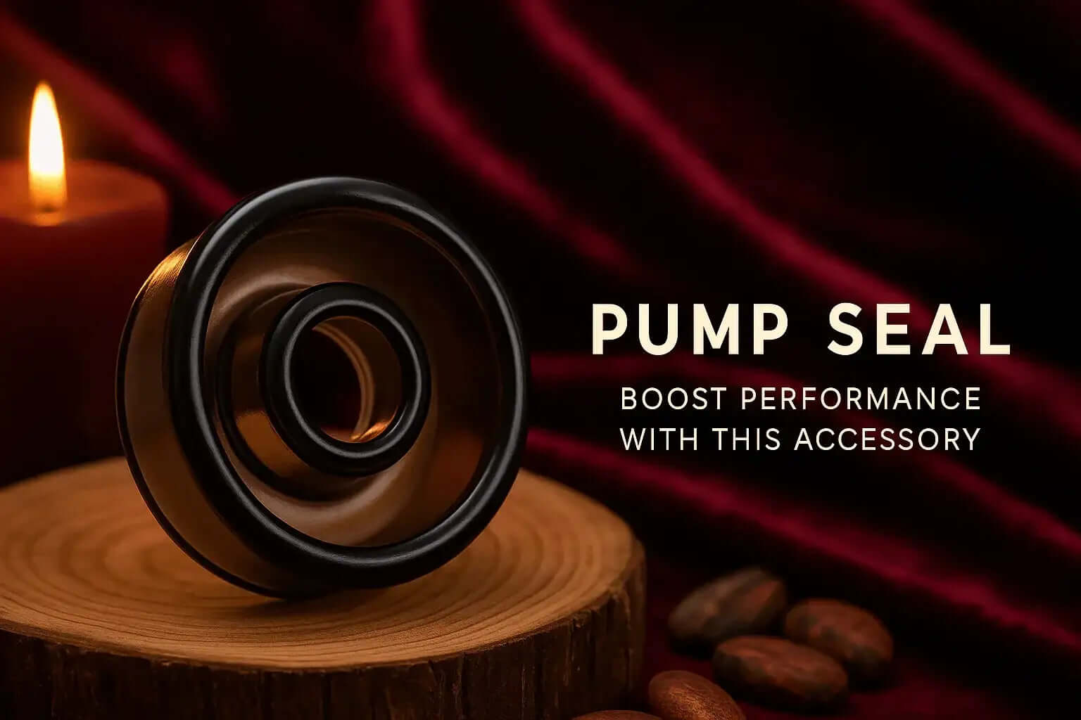 Universal Pump Cylinder Comfort Seal – Soft Silicone Ring for Vacuum Devices on a wooden surface with candle and coffee beans.